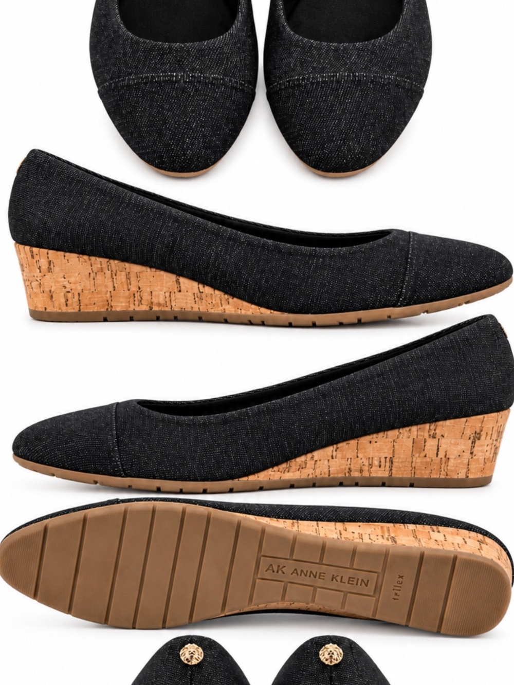 Anne Klein iFlex Black Cork Wedge Flats Women’s Size 9